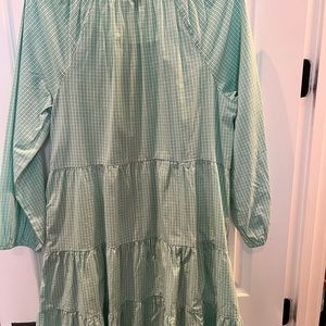 J.Crew Elastic Collar Mini Dress Green and White Minicheck